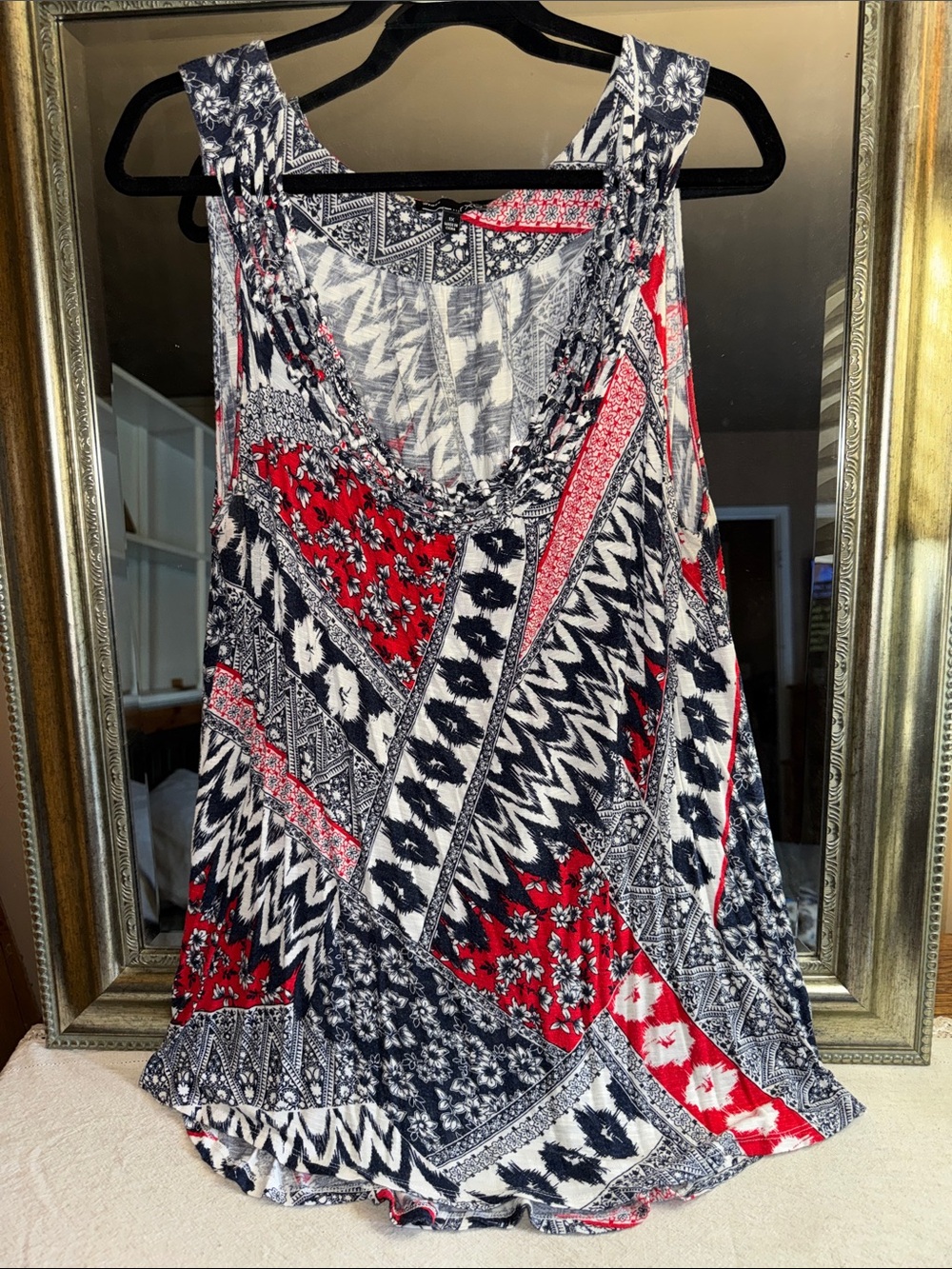RXB Aztec Floral Mixed Pattern Tank-top Blouse
